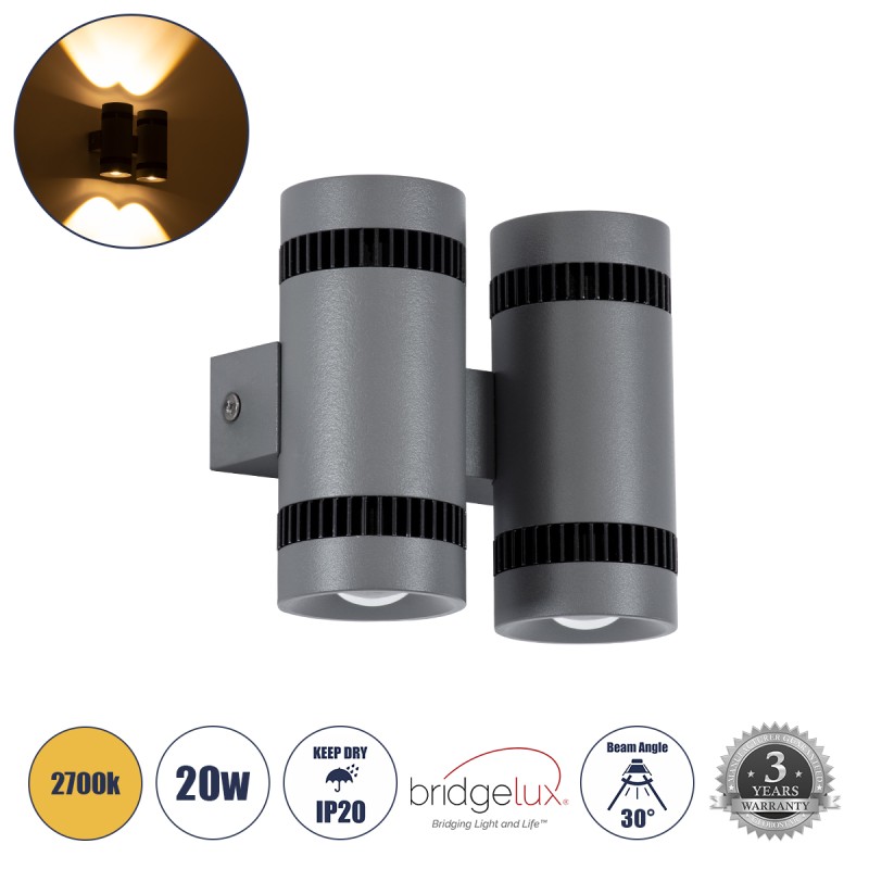 GLOBOSTAR® CANNONAL 60579 Μοντέρνο Φωτιστικό Τοίχου - Απλίκα LED 20W 2300lm 30° AC 220-240V IP20 Θερμό Λευκό 2700K - Bridgelux COB Chip & TÜV SÜD Driver - Μαύρο Ματ & Γκρι Ανθρακί Ματ - Μ12 x Π6.5 x Υ11cm - 3 Χρόνια Εγγύηση GLOBOSTAR® CANNONAL 60579 Μοντέρνο Φωτιστικό Τοίχου - Απλίκα LED 20W 2300lm 30° AC 220-240V IP20 Θερμό Λευκό 2700K - Bridgelux COB Chip & TÜV SÜD Driver - Μαύρο Ματ & Γκρι Ανθρακί Ματ - Μ12 x Π6.5 x Υ11cm - 3 Χρόνια Εγγύηση