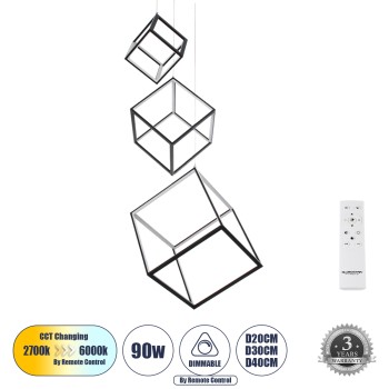 GLOBOSTAR® KIBOO-TRIO 60931 Μοντέρνο Κρεμαστό Φωτιστικό Οροφής LED 90W 10350lm 360° AC 220-240V IP20 Ρυθμιζόμενο Λευκό CCT με Χειριστήριο από 2700K έως 6000K Dimmable - Lumileds SMD Chip - Μαύρο Ματ - Μ60 x Π60 x Υ80cm - 3 Χρόνια Εγγύηση GLOBOSTAR® KIBOO-TRIO 60931 Μοντέρνο Κρεμαστό Φωτιστικό Οροφής LED 90W 10350lm 360° AC 220-240V IP20 Ρυθμιζόμενο Λευκό CCT με Χειριστήριο από 2700K έως 6000K Dimmable - Lumileds SMD Chip - Μαύρο Ματ - Μ60 x Π60 x Υ80cm - 3 Χρόνια Εγγύηση