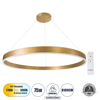 GLOBOSTAR® VENOM 61184 Μοντέρνο Κρεμαστό Φωτιστικό Οροφής LED 75W 8818lm 120° AC 220-240V IP20 Ρυθμιζόμενο Λευκό CCT με Χειριστήριο από 2700K έως 6000K Dimmable - Lumileds SMD Chip - Χρυσό Βούρτσας - Μ100 x Π100 x Υ6.5cm - 3 Χρόνια Εγγύηση GLOBOSTAR® VENOM 61184 Μοντέρνο Κρεμαστό Φωτιστικό Οροφής LED 75W 8818lm 120° AC 220-240V IP20 Ρυθμιζόμενο Λευκό CCT με Χειριστήριο από 2700K έως 6000K Dimmable - Lumileds SMD Chip - Χρυσό Βούρτσας - Μ100 x Π100 x Υ6.5cm - 3 Χρόνια Εγγύηση