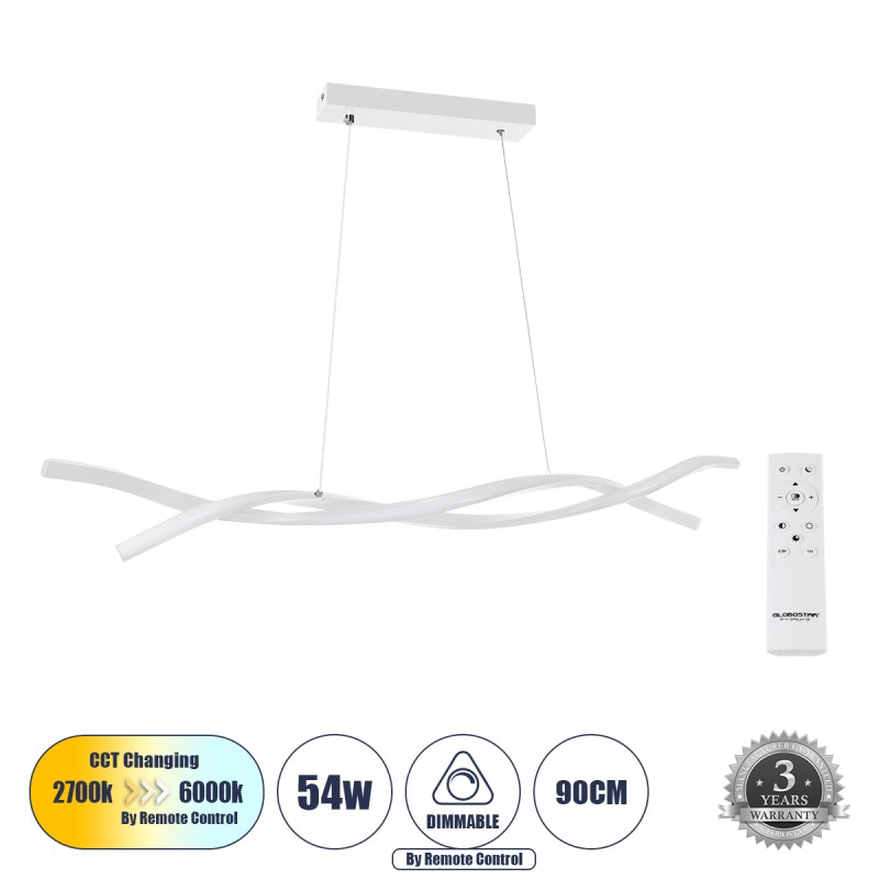 GLOBOSTAR® MORALES 61276 Μοντέρνο Κρεμαστό Φωτιστικό Οροφής LED 54W 6048lm 300° AC 220-240V IP20 Ρυθμιζόμενο Λευκό CCT με Χειριστήριο από 2700K έως 6000K Dimmable - Lumileds SMD Chip - Λευκό Ματ - Μ90 x Π14 x Υ14cm - 3 Χρόνια Εγγύηση GLOBOSTAR® MORALES 61276 Μοντέρνο Κρεμαστό Φωτιστικό Οροφής LED 54W 6048lm 300° AC 220-240V IP20 Ρυθμιζόμενο Λευκό CCT με Χειριστήριο από 2700K έως 6000K Dimmable - Lumileds SMD Chip - Λευκό Ματ - Μ90 x Π14 x Υ14cm - 3 Χρόνια Εγγύηση
