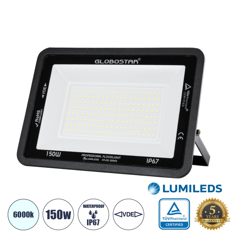 GLOBOSTAR® ATLAS 61428 Προβολέας LED 150W 18750lm 120° AC 220-240V Αδιάβροχο IP67 Ψυχρό Λευκό 6000K - Lumileds SMD Chip - TÜV Rheinland Certified - Μαύρο Ματ - Μ32 x Π4 x Υ23cm - 5 Χρόνια Εγγύηση GLOBOSTAR® ATLAS 61428 Προβολέας LED 150W 18750lm 120° AC 220-240V Αδιάβροχο IP67 Ψυχρό Λευκό 6000K - Lumileds SMD Chip - TÜV Rheinland Certified - Μαύρο Ματ - Μ32 x Π4 x Υ23cm - 5 Χρόνια Εγγύηση