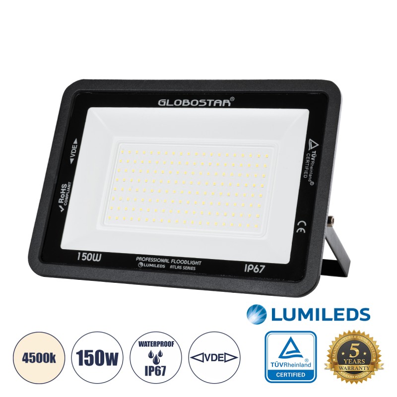 GLOBOSTAR® ATLAS 61429 Προβολέας LED 150W 18000lm 120° AC 220-240V Αδιάβροχο IP67 Φυσικό Λευκό Ματ 4500K - Lumileds SMD Chip - TÜV Rheinland Certified - Μαύρο Ματ - Μ32 x Π4 x Υ23cm - 5 Χρόνια Εγγύηση GLOBOSTAR® ATLAS 61429 Προβολέας LED 150W 18000lm 120° AC 220-240V Αδιάβροχο IP67 Φυσικό Λευκό Ματ 4500K - Lumileds SMD Chip - TÜV Rheinland Certified - Μαύρο Ματ - Μ32 x Π4 x Υ23cm - 5 Χρόνια Εγγύηση