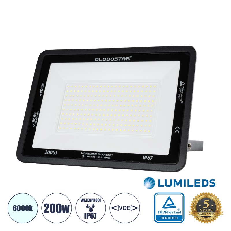GLOBOSTAR® ATLAS 61431 Προβολέας LED 200W 25000lm 120° AC 220-240V Αδιάβροχο IP67 Ψυχρό Λευκό 6000K - Lumileds SMD Chip - TÜV Rheinland Certified - Μαύρο Ματ - Μ38 x Π4 x Υ28cm - 5 Χρόνια Εγγύηση GLOBOSTAR® ATLAS 61431 Προβολέας LED 200W 25000lm 120° AC 220-240V Αδιάβροχο IP67 Ψυχρό Λευκό 6000K - Lumileds SMD Chip - TÜV Rheinland Certified - Μαύρο Ματ - Μ38 x Π4 x Υ28cm - 5 Χρόνια Εγγύηση