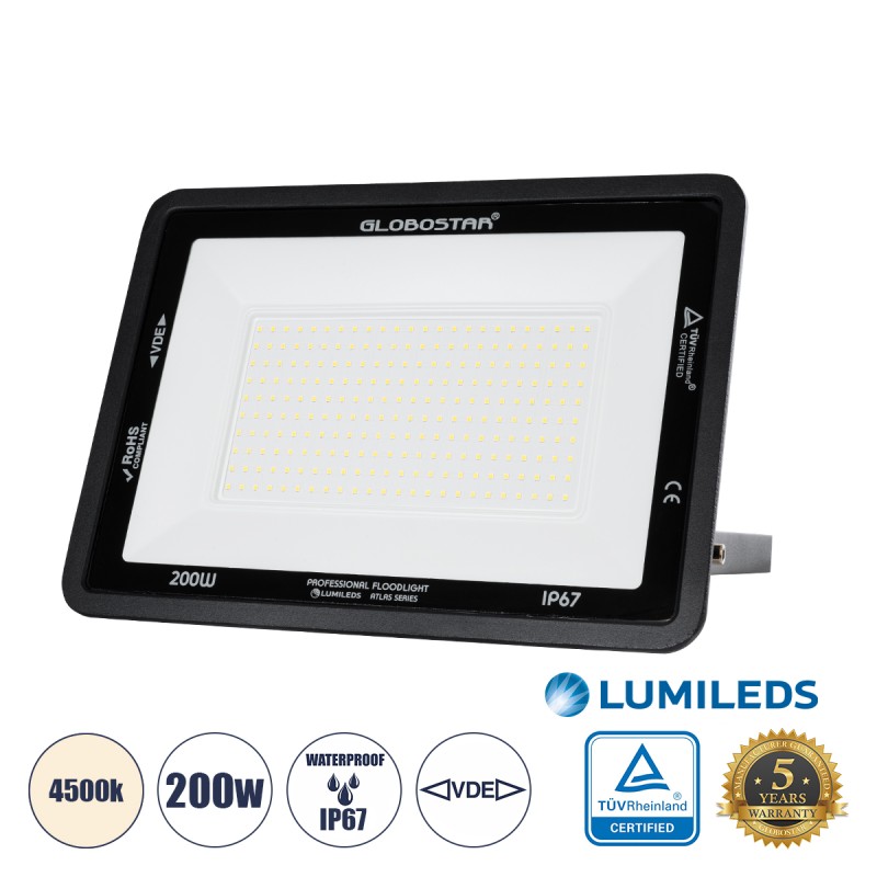 GLOBOSTAR® ATLAS 61432 Προβολέας LED 200W 24000lm 120° AC 220-240V Αδιάβροχο IP67 Φυσικό Λευκό 4500K - Lumileds SMD Chip - TÜV Rheinland Certified - Μαύρο Ματ - Μ38 x Π4 x Υ28cm - 5 Χρόνια Εγγύηση GLOBOSTAR® ATLAS 61432 Προβολέας LED 200W 24000lm 120° AC 220-240V Αδιάβροχο IP67 Φυσικό Λευκό 4500K - Lumileds SMD Chip - TÜV Rheinland Certified - Μαύρο Ματ - Μ38 x Π4 x Υ28cm - 5 Χρόνια Εγγύηση