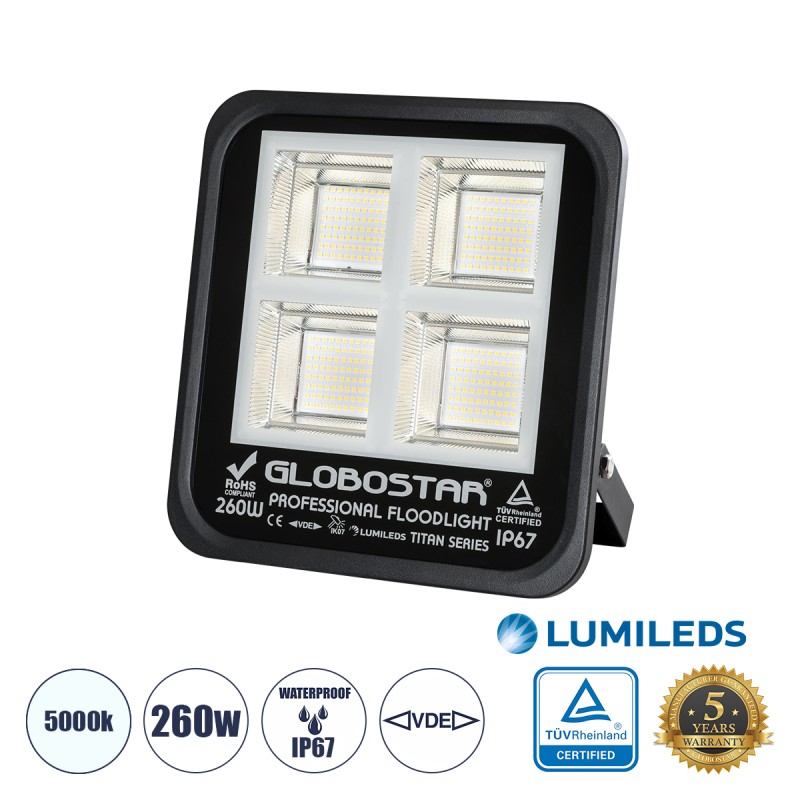 GLOBOSTAR® TITAN 61434 Προβολέας για Γήπεδα Tennis & Ποδοσφαίρου 5x5 LED 260W 32500lm 60°x90° AC 220-240V Αδιάβροχο IP67 Φυσικό Λευκό 5000K - Lumileds SMD Chip - TÜV Rheinland Certified - Μαύρο Ματ - Μ30 x Π8 x Υ28cm - 5 Χρόνια Εγγύηση GLOBOSTAR® TITAN 61434 Προβολέας για Γήπεδα Tennis & Ποδοσφαίρου 5x5 LED 260W 32500lm 60°x90° AC 220-240V Αδιάβροχο IP67 Φυσικό Λευκό 5000K - Lumileds SMD Chip - TÜV Rheinland Certified - Μαύρο Ματ - Μ30 x Π8 x Υ28cm - 5 Χρόνια Εγγύηση