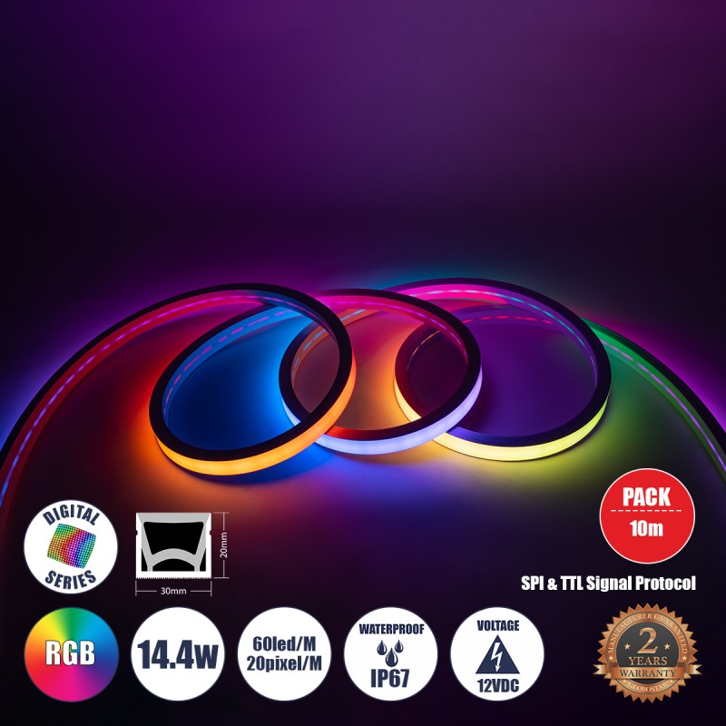 GLOBOSTAR® NEONIO 90754 Ψηφιακή Pixel Addressable Ταινία Neon Flex LED 14.4W/m 864lm/m 90° DC 12V Αδιάβροχο IP67 60 x SMD5050 Chip/m 20 x Pixel/m Πολύχρωμο RGB Dimmable SPI/TTL Protocol IC SM16703P/WS2811/WS2812 - Μ1000 x Π3 x Υ2cm - Ρολό 10 Μέτρων - 2 Χρ GLOBOSTAR® NEONIO 90754 Ψηφιακή Pixel Addressable Ταινία Neon Flex LED 14.4W/m 864lm/m 90° DC 12V Αδιάβροχο IP67 60 x SMD5050 Chip/m 20 x Pixel/m Πολύχρωμο RGB Dimmable SPI/TTL Protocol IC SM16703P/WS2811/WS2812 - Μ1000 x Π3 x Υ2cm - Ρολό 10 Μέτρων - 2 Χρ