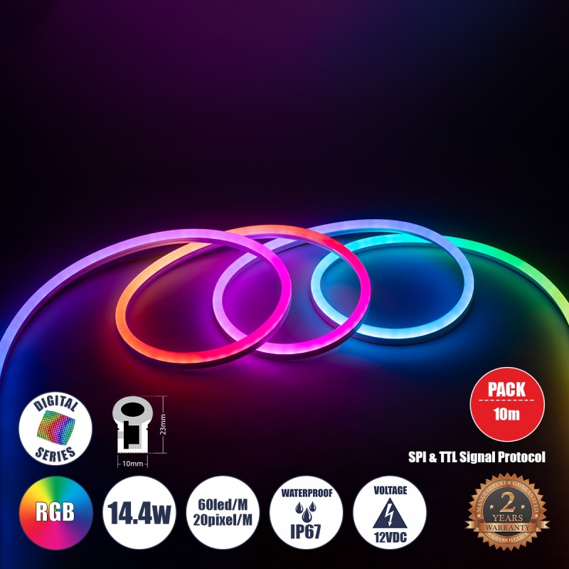 GLOBOSTAR® NEONIO 90755 Ψηφιακή Pixel Addressable Ταινία Neon Flex LED 14.4W/m 864lm/m 180° DC 12V Αδιάβροχο IP67 60 x SMD5050 Chip/m 20 x Pixel/m Πολύχρωμο RGB Dimmable SPI/TTL Protocol IC SM16703P/WS2811/WS2812 - Μ1000 x Π1 x Υ2.3cm - Ρολό 10 Μέτρων - 2 GLOBOSTAR® NEONIO 90755 Ψηφιακή Pixel Addressable Ταινία Neon Flex LED 14.4W/m 864lm/m 180° DC 12V Αδιάβροχο IP67 60 x SMD5050 Chip/m 20 x Pixel/m Πολύχρωμο RGB Dimmable SPI/TTL Protocol IC SM16703P/WS2811/WS2812 - Μ1000 x Π1 x Υ2.3cm - Ρολό 10 Μέτρων - 2
