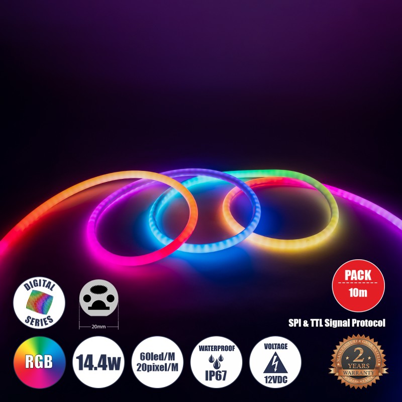 GLOBOSTAR® NEONIO 90756 Ψηφιακή Pixel Addressable Ταινία Neon Flex LED 14.4W/m 864lm/m 360° DC 12V Αδιάβροχο IP67 60 x SMD 5050 Chip/m 20 x Pixel/m Πολύχρωμο RGB Dimmable SPI/TTL Protocol IC SM16703P/WS2811/WS2812 - Μ1000 x Π2 x Υ2cm - Ρολό 10 Μέτρων - 2  GLOBOSTAR® NEONIO 90756 Ψηφιακή Pixel Addressable Ταινία Neon Flex LED 14.4W/m 864lm/m 360° DC 12V Αδιάβροχο IP67 60 x SMD 5050 Chip/m 20 x Pixel/m Πολύχρωμο RGB Dimmable SPI/TTL Protocol IC SM16703P/WS2811/WS2812 - Μ1000 x Π2 x Υ2cm - Ρολό 10 Μέτρων - 2