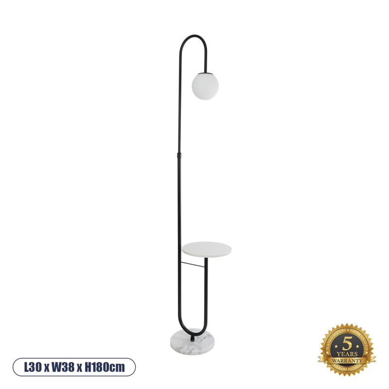 GloboStar® CORDELIA 02026 Μοντέρνο Επιδαπέδιο Φωτιστικό Μονόφωτο 1 x E27 IP20  - Μαύρο Μέταλλο, Λευκό Γυαλί με Λευκό Μάρμαρο - Μ30 x Π38 x Υ180cm GloboStar® CORDELIA 02026 Μοντέρνο Επιδαπέδιο Φωτιστικό Μονόφωτο 1 x E27 IP20  - Μαύρο Μέταλλο, Λευκό Γυαλί με Λευκό Μάρμαρο - Μ30 x Π38 x Υ180cm