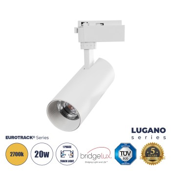 GloboStar® LUGANO 60808 Μονοφασικό Φωτιστικό Σποτ Ράγας LED 20W 2400lm 36° Acrylic HQ LENS AC 220-240V IP20 Φ6.5 x Υ22cm Θερμό Λευκό 2700K - EUROTRACK® System 1L+1N - Λευκό - Bridgelux Chip - TÜV Certified Driver - 5 Χρόνια Εγγύηση GloboStar® LUGANO 60808 Μονοφασικό Φωτιστικό Σποτ Ράγας LED 20W 2400lm 36° Acrylic HQ LENS AC 220-240V IP20 Φ6.5 x Υ22cm Θερμό Λευκό 2700K - EUROTRACK® System 1L+1N - Λευκό - Bridgelux Chip - TÜV Certified Driver - 5 Χρόνια Εγγύηση