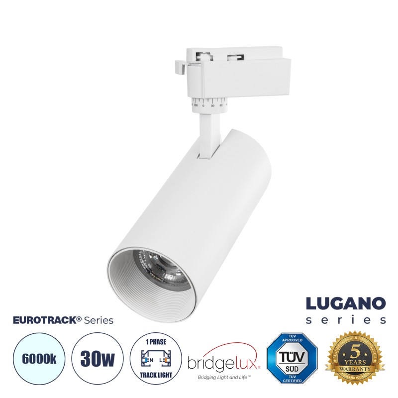 GloboStar® LUGANO 60812 Μονοφασικό Φωτιστικό Σποτ Ράγας LED 30W 3900lm 36° Acrylic HQ LENS AC 220-240V IP20 Φ7.5 x Υ22.7cm Ψυχρό Λευκό 6000K - EUROTRACK® System 1L+1N - Λευκό - Bridgelux Chip - TÜV Certified Driver - 5 Χρόνια Εγγύηση GloboStar® LUGANO 60812 Μονοφασικό Φωτιστικό Σποτ Ράγας LED 30W 3900lm 36° Acrylic HQ LENS AC 220-240V IP20 Φ7.5 x Υ22.7cm Ψυχρό Λευκό 6000K - EUROTRACK® System 1L+1N - Λευκό - Bridgelux Chip - TÜV Certified Driver - 5 Χρόνια Εγγύηση