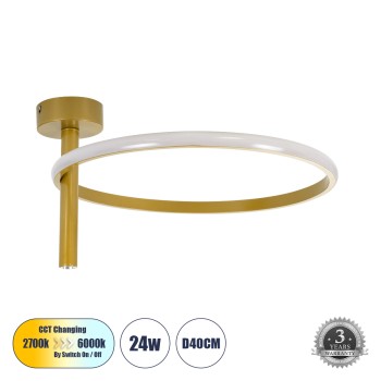 GLOBOSTAR® VERONA 61222 Μοντέρνο Φωτιστικό Οροφής LED 24W 2688lm 360° AC 220-240V IP20 Ρυθμιζόμενο Λευκό CCT με On/Off 2700K/4500K/6000K - Lumileds SMD Chip - Χρυσό - Μ40 x Π40 x Υ23cm - 3 Χρόνια Εγγύηση GLOBOSTAR® VERONA 61222 Μοντέρνο Φωτιστικό Οροφής LED 24W 2688lm 360° AC 220-240V IP20 Ρυθμιζόμενο Λευκό CCT με On/Off 2700K/4500K/6000K - Lumileds SMD Chip - Χρυσό - Μ40 x Π40 x Υ23cm - 3 Χρόνια Εγγύηση