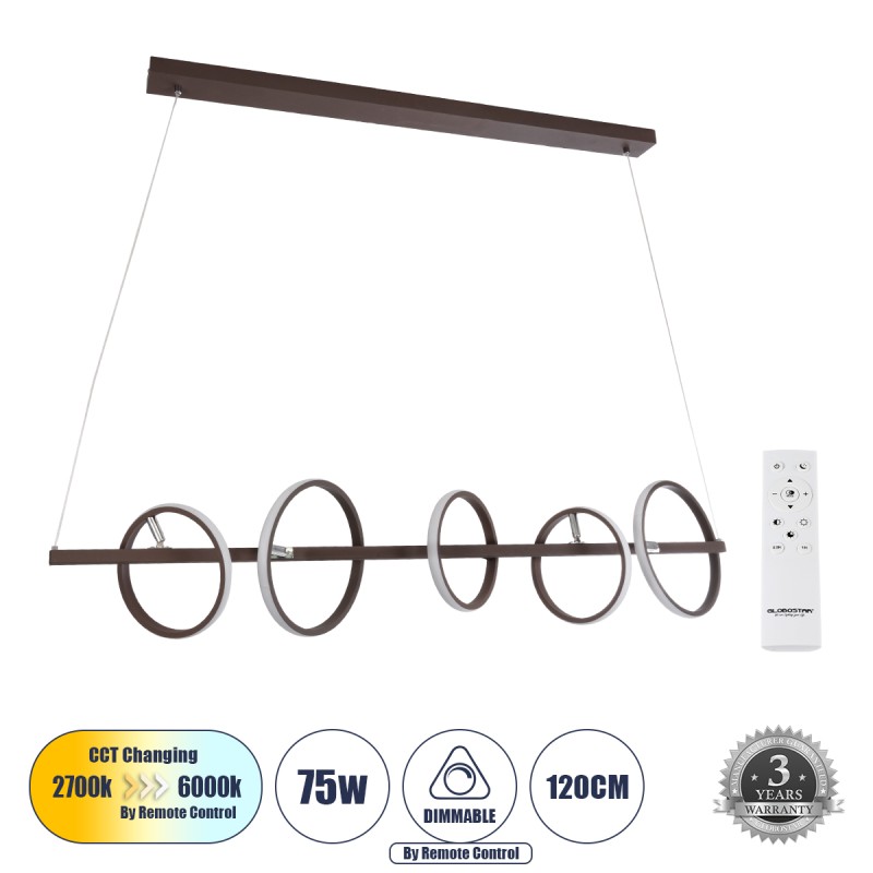 GLOBOSTAR® CIRCOLARE 61321 Μοντέρνο Κρεμαστό Φωτιστικό Οροφής LED 75W 8400lm 360° AC 220-240V IP20 Ρυθμιζόμενο Λευκό CCT με Χειριστήριο από 2700K έως 6000K Dimmable - Lumileds SMD Chip - Καφέ - Μ120 x Π25 x Υ25cm - 3 Χρόνια Εγγύηση GLOBOSTAR® CIRCOLARE 61321 Μοντέρνο Κρεμαστό Φωτιστικό Οροφής LED 75W 8400lm 360° AC 220-240V IP20 Ρυθμιζόμενο Λευκό CCT με Χειριστήριο από 2700K έως 6000K Dimmable - Lumileds SMD Chip - Καφέ - Μ120 x Π25 x Υ25cm - 3 Χρόνια Εγγύηση