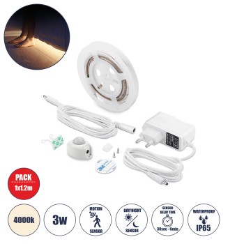 GloboStar® 70400 ΣΕΤ Ταινία LED Κρυφού Φωτισμού Κρεβατιού 1 x 1.2m 3W 300lm 2835 SMD 120° Αδιάβροχη IP65 με Τροφοδοτικό & 1 x Ανιχνευτή Κίνησης 360° Φυσικό Λευκό 4000k GloboStar® 70400 ΣΕΤ Ταινία LED Κρυφού Φωτισμού Κρεβατιού 1 x 1.2m 3W 300lm 2835 SMD 120° Αδιάβροχη IP65 με Τροφοδοτικό & 1 x Ανιχνευτή Κίνησης 360° Φυσικό Λευκό 4000k