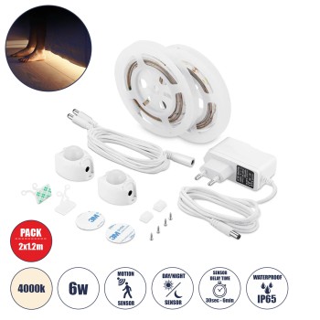 GloboStar® 70401 ΣΕΤ Ταινία LED Κρυφού Φωτισμού Κρεβατιού 2 x 1.2m 6W 600lm 2835 SMD 120° Αδιάβροχη IP65 με Τροφοδοτικό & 2 x Ανιχνευτή Κίνησης 360° Φυσικό Λευκό 4000k GloboStar® 70401 ΣΕΤ Ταινία LED Κρυφού Φωτισμού Κρεβατιού 2 x 1.2m 6W 600lm 2835 SMD 120° Αδιάβροχη IP65 με Τροφοδοτικό & 2 x Ανιχνευτή Κίνησης 360° Φυσικό Λευκό 4000k