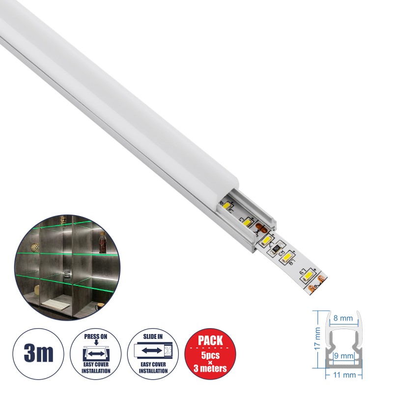 GloboStar® GLASSBOARD-PROFILE 70808-3M Προφίλ Αλουμινίου - Βάση & Ψύκτρα Ταινίας LED με Λευκό Γαλακτερό Κάλυμμα - Χρήση για Μοριακό Φωτισμό Γυαλιού Πάχους 8mm - Πατητό Κάλυμμα - Ασημί - 3 Μέτρα - Πακέτο 5 Τεμαχίων - Μ300 x Π1.1 x Υ1.7cm GloboStar® GLASSBOARD-PROFILE 70808-3M Προφίλ Αλουμινίου - Βάση & Ψύκτρα Ταινίας LED με Λευκό Γαλακτερό Κάλυμμα - Χρήση για Μοριακό Φωτισμό Γυαλιού Πάχους 8mm - Πατητό Κάλυμμα - Ασημί - 3 Μέτρα - Πακέτο 5 Τεμαχίων - Μ300 x Π1.1 x Υ1.7cm