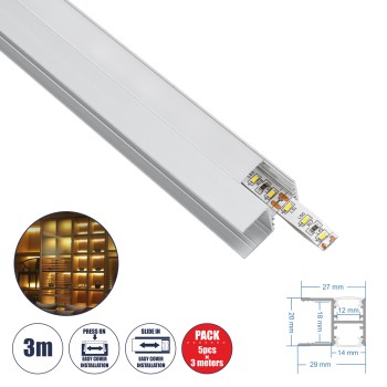 GLOBOSTAR® ALP-R-SHELF DODA 70814-3M Χωνευτό Προφίλ Αλουμινίου Ειδικό για Φωτισμό Ραφιού 18mm με Λευκό Γαλακτερό Πατητό Κάλυμμα για Ταινίες LED IP20 - Ασημί & Λευκό- Μ300 x Π1.5 x Υ2cm - Πακέτο 5 Τεμαχίων GLOBOSTAR® ALP-R-SHELF DODA 70814-3M Χωνευτό Προφίλ Αλουμινίου Ειδικό για Φωτισμό Ραφιού 18mm με Λευκό Γαλακτερό Πατητό Κάλυμμα για Ταινίες LED IP20 - Ασημί & Λευκό- Μ300 x Π1.5 x Υ2cm - Πακέτο 5 Τεμαχίων