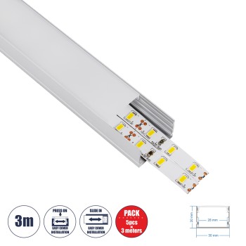 GloboStar® SURFACE-PROFILE 70824-3M Προφίλ Αλουμινίου - Βάση & Ψύκτρα Ταινίας LED με Λευκό Γαλακτερό Κάλυμμα - Επιφανειακή Χρήση - Πατητό Κάλυμμα - Ασημί - 3 Μέτρα - Πακέτο 5 Τεμαχίων - Μ300 x Π3 x Υ2cm GloboStar® SURFACE-PROFILE 70824-3M Προφίλ Αλουμινίου - Βάση & Ψύκτρα Ταινίας LED με Λευκό Γαλακτερό Κάλυμμα - Επιφανειακή Χρήση - Πατητό Κάλυμμα - Ασημί - 3 Μέτρα - Πακέτο 5 Τεμαχίων - Μ300 x Π3 x Υ2cm
