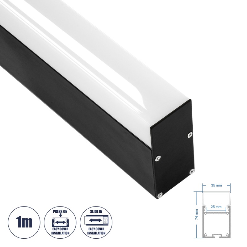 GloboStar® SURFACEPENDANT-PROFILE 70832-1M Προφίλ Αλουμινίου - Βάση & Ψύκτρα Ταινίας LED με Λευκό Γαλακτερό Κάλυμμα - Επιφανειακή & Κρεμαστή Χρήση - Πατητό Κάλυμμα - Μαύρο - 1 Μέτρο - Μ100 x Π3.5 x Υ7.4cm GloboStar® SURFACEPENDANT-PROFILE 70832-1M Προφίλ Αλουμινίου - Βάση & Ψύκτρα Ταινίας LED με Λευκό Γαλακτερό Κάλυμμα - Επιφανειακή & Κρεμαστή Χρήση - Πατητό Κάλυμμα - Μαύρο - 1 Μέτρο - Μ100 x Π3.5 x Υ7.4cm