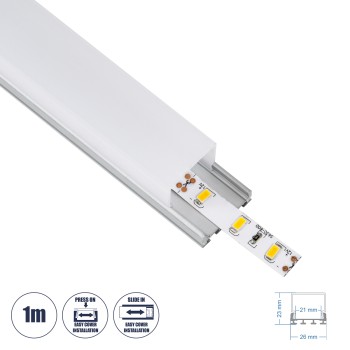 GloboStar® SURFACEPENDANT-PROFILE 70847-1M Προφίλ Αλουμινίου - Βάση & Ψύκτρα Ταινίας LED με Λευκό Γαλακτερό Κάλυμμα - Επιφανειακή & Κρεμαστή Χρήση - Πατητό Κάλυμμα - Ασημί - 1 Μέτρο - Μ100 x Π2.6 x Υ2.3cm GloboStar® SURFACEPENDANT-PROFILE 70847-1M Προφίλ Αλουμινίου - Βάση & Ψύκτρα Ταινίας LED με Λευκό Γαλακτερό Κάλυμμα - Επιφανειακή & Κρεμαστή Χρήση - Πατητό Κάλυμμα - Ασημί - 1 Μέτρο - Μ100 x Π2.6 x Υ2.3cm