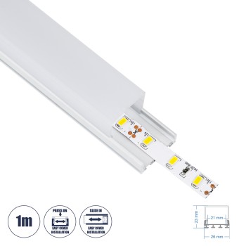 GloboStar® SURFACEPENDANT-PROFILE 70848-1M Προφίλ Αλουμινίου - Βάση & Ψύκτρα Ταινίας LED με Λευκό Γαλακτερό Κάλυμμα - Επιφανειακή & Κρεμαστή Χρήση - Πατητό Κάλυμμα - Λευκό - 1 Μέτρο - Μ100 x Π2.6 x Υ2.3cm GloboStar® SURFACEPENDANT-PROFILE 70848-1M Προφίλ Αλουμινίου - Βάση & Ψύκτρα Ταινίας LED με Λευκό Γαλακτερό Κάλυμμα - Επιφανειακή & Κρεμαστή Χρήση - Πατητό Κάλυμμα - Λευκό - 1 Μέτρο - Μ100 x Π2.6 x Υ2.3cm
