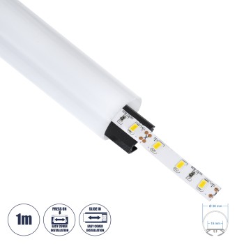 GLOBOSTAR® ALP-ROUND TUBIT 70854-1M Επιφανειακό & Κρεμαστό Προφίλ Αλουμινίου με Λευκό Γαλακτερό Πατητό Κάλυμμα για Ταινίες LED IP20 - Μαύρο & Λευκό - Μ100 x Π3 x Υ3cm GLOBOSTAR® ALP-ROUND TUBIT 70854-1M Επιφανειακό & Κρεμαστό Προφίλ Αλουμινίου με Λευκό Γαλακτερό Πατητό Κάλυμμα για Ταινίες LED IP20 - Μαύρο & Λευκό - Μ100 x Π3 x Υ3cm