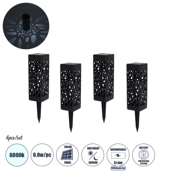 GloboStar® TRIBAL 71525 ΣΕΤ 4 Τεμαχίων Αυτόνομα Ηλιακά Φωτιστικά LED SMD 0.80W/Τεμ. 80lm/Τεμ. με Ενσωματωμένη Μπαταρία 600mAh - Φωτοβολταϊκό Πάνελ με Αισθητήρα Ημέρας-Νύχτας Αδιάβροχο IP65 Φανάρι Κήπου Τετράγωνο Ψυχρό Λευκό 6000K Μ6 x Π6 x Υ18cm - 1 Χρόνo GloboStar® TRIBAL 71525 ΣΕΤ 4 Τεμαχίων Αυτόνομα Ηλιακά Φωτιστικά LED SMD 0.80W/Τεμ. 80lm/Τεμ. με Ενσωματωμένη Μπαταρία 600mAh - Φωτοβολταϊκό Πάνελ με Αισθητήρα Ημέρας-Νύχτας Αδιάβροχο IP65 Φανάρι Κήπου Τετράγωνο Ψυχρό Λευκό 6000K Μ6 x Π6 x Υ18cm - 1 Χρόνo