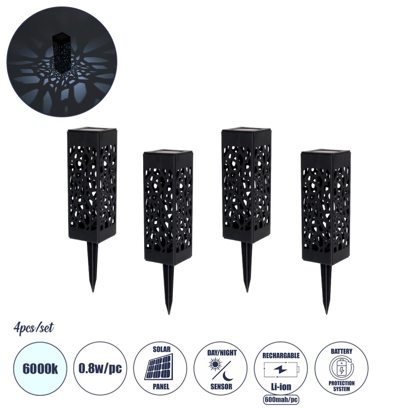 GloboStar® TRIBAL 71525 ΣΕΤ 4 Τεμαχίων Αυτόνομα Ηλιακά Φωτιστικά LED SMD 0.80W/Τεμ. 80lm/Τεμ. με Ενσωματωμένη Μπαταρία 600mAh - Φωτοβολταϊκό Πάνελ με Αισθητήρα Ημέρας-Νύχτας Αδιάβροχο IP65 Φανάρι Κήπου Τετράγωνο Ψυχρό Λευκό 6000K Μ6 x Π6 x Υ18cm - 1 Χρόνo GloboStar® TRIBAL 71525 ΣΕΤ 4 Τεμαχίων Αυτόνομα Ηλιακά Φωτιστικά LED SMD 0.80W/Τεμ. 80lm/Τεμ. με Ενσωματωμένη Μπαταρία 600mAh - Φωτοβολταϊκό Πάνελ με Αισθητήρα Ημέρας-Νύχτας Αδιάβροχο IP65 Φανάρι Κήπου Τετράγωνο Ψυχρό Λευκό 6000K Μ6 x Π6 x Υ18cm - 1 Χρόνo
