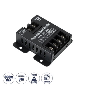 GloboStar® 73396 DC Power & Signal High Speed Amplifier Ενισχυτής Ισχύος & Σήματος Υψηλών Ταχυτήτων 1 Καναλιού DC 5-24V 1 x 30A 360W - Max 30A 360W - IP20 - Single Color - Μ6.3 x Π6.7 x Υ2cm - 2 Χρόνια Εγγύηση GloboStar® 73396 DC Power & Signal High Speed Amplifier Ενισχυτής Ισχύος & Σήματος Υψηλών Ταχυτήτων 1 Καναλιού DC 5-24V 1 x 30A 360W - Max 30A 360W - IP20 - Single Color - Μ6.3 x Π6.7 x Υ2cm - 2 Χρόνια Εγγύηση