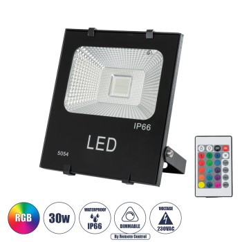 GLOBOSTAR® RGBFLOOD 75601 Προβολέας με IR Ασύρματο Χειριστήριο LED 30W 1950lm 120° AC 220-240V Αδιάβροχο IP66 Πολύχρωμο RGB Dimmable - Μαύρο Ματ - Μ17 x Π4.5 x Υ20cm - 2 Χρόνια Εγγύηση GLOBOSTAR® RGBFLOOD 75601 Προβολέας με IR Ασύρματο Χειριστήριο LED 30W 1950lm 120° AC 220-240V Αδιάβροχο IP66 Πολύχρωμο RGB Dimmable - Μαύρο Ματ - Μ17 x Π4.5 x Υ20cm - 2 Χρόνια Εγγύηση