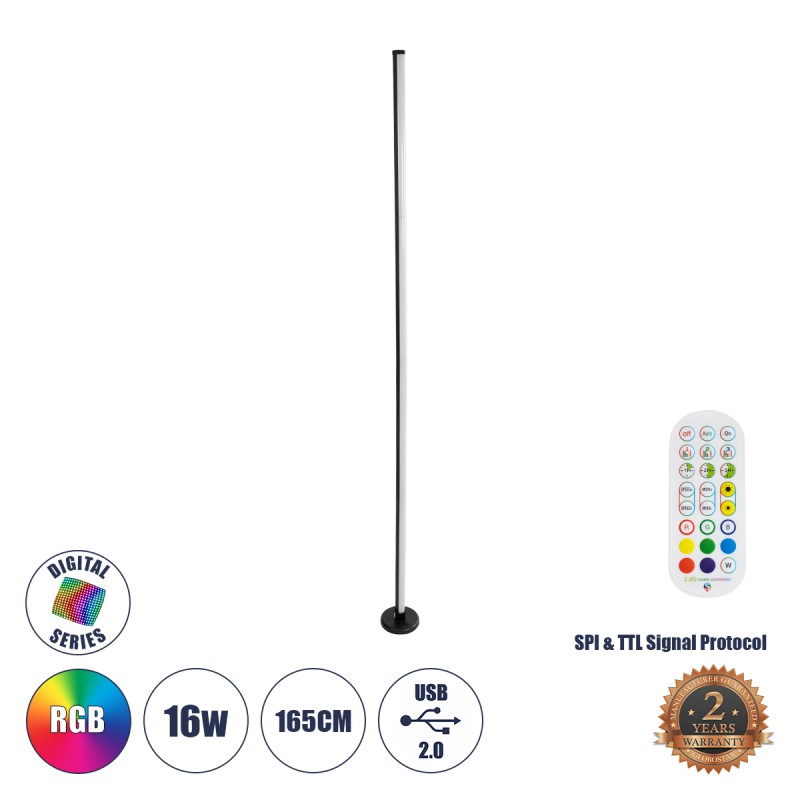 GLOBOSTAR® DIGICOLUMN 90764 Μοντέρνο Επιδαπέδιο Γραμμικό Ψηφιακό Φωτιστικό Digital Pixel Symphony Bar με RF Ασύρματο Χειριστήριο LED 16W 1280lm 180° DC 5V με USB 2.0 IP20 Πολύχρωμο RGB Dimmable - Μαύρο - Φ3 x Υ165cm - 2 Χρόνια Εγγύηση GLOBOSTAR® DIGICOLUMN 90764 Μοντέρνο Επιδαπέδιο Γραμμικό Ψηφιακό Φωτιστικό Digital Pixel Symphony Bar με RF Ασύρματο Χειριστήριο LED 16W 1280lm 180° DC 5V με USB 2.0 IP20 Πολύχρωμο RGB Dimmable - Μαύρο - Φ3 x Υ165cm - 2 Χρόνια Εγγύηση
