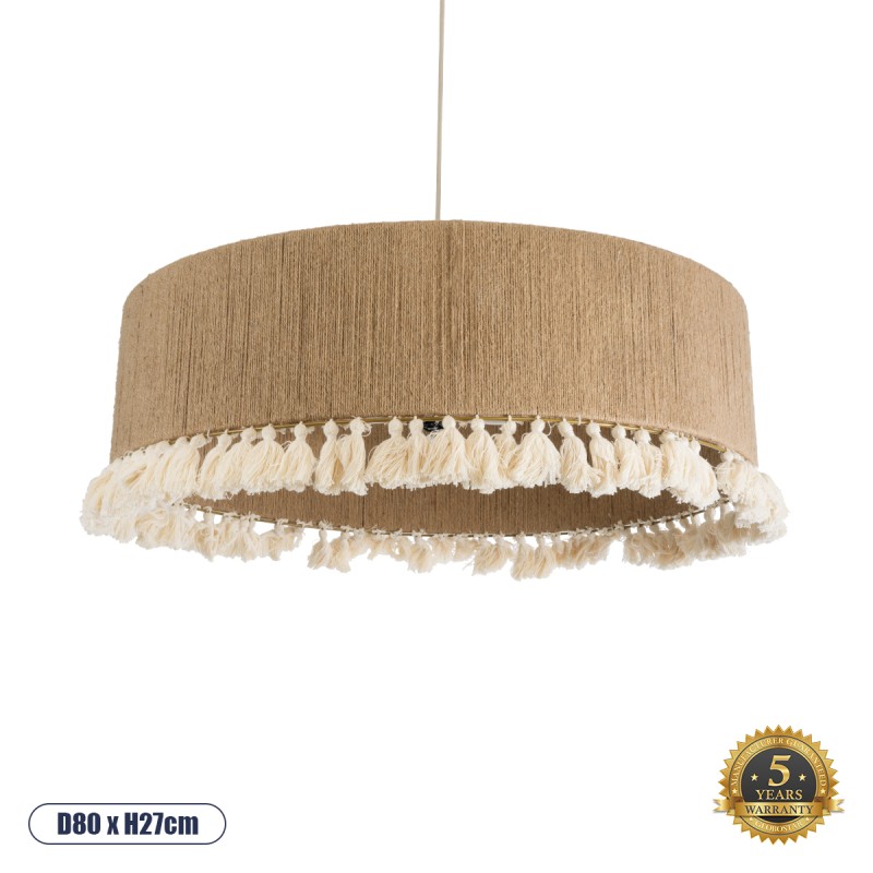 GLOBOSTAR® PUERTORICO 02095 Boho Κρεμαστό Φωτιστικό Οροφής με Ντουί 3 x E27 AC 220-240V IP20 - Μπεζ - Μ80 x Π80 x Υ27cm