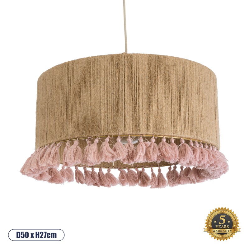 GLOBOSTAR® PUERTORICO 02096 Boho Κρεμαστό Φωτιστικό Οροφής με Ντουί 1 x E27 AC 220-240V IP20 - Μπεζ & Ροζ - Μ50 x Π50 x Υ27cm GLOBOSTAR® PUERTORICO 02096 Boho Κρεμαστό Φωτιστικό Οροφής με Ντουί 1 x E27 AC 220-240V IP20 - Μπεζ & Ροζ - Μ50 x Π50 x Υ27cm