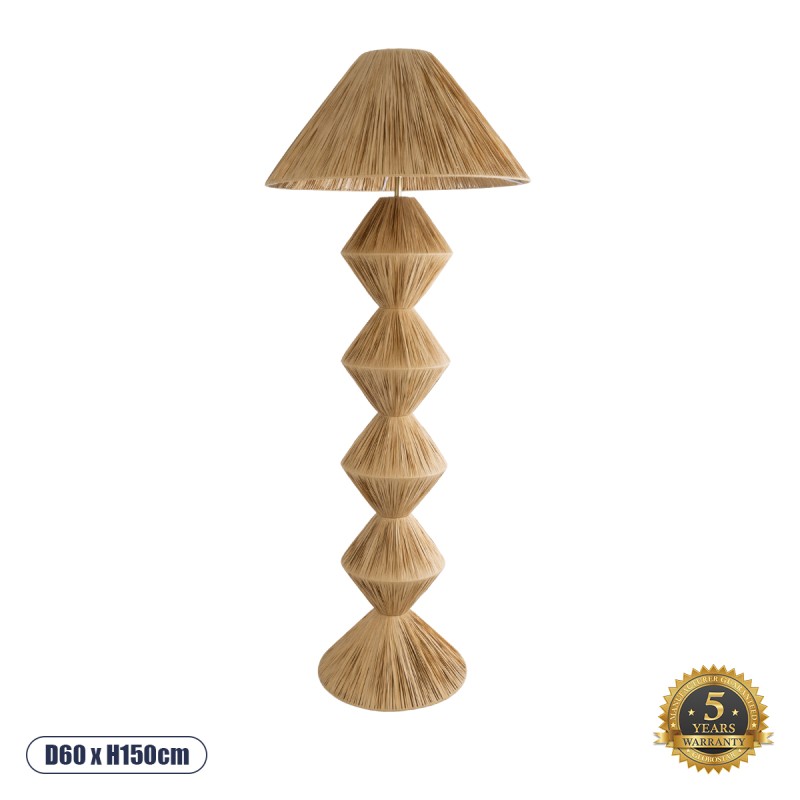 GloboStar® LUANA 02108 Boho Επιδαπέδιο Φωτιστικό Μονόφωτο 1 x E27 IP20 Μπεζ Raffia - Μ60 x Π60 x Υ150cm GloboStar® LUANA 02108 Boho Επιδαπέδιο Φωτιστικό Μονόφωτο 1 x E27 IP20 Μπεζ Raffia - Μ60 x Π60 x Υ150cm