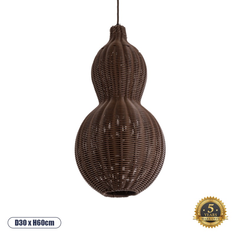 GLOBOSTAR® KINGSTOWN 02169 Boho Κρεμαστό Φωτιστικό Οροφής με Ντουί 1 x E27 AC 220-240V IP20 - Καφέ - Μ30 x Π30 x Υ60cm