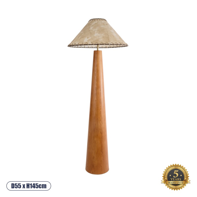 GloboStar® MASPALOMAS 02292 Boho Επιδαπέδιο Φωτιστικό Μονόφωτο 1 x E27 IP20 Καφέ Ξύλο με Μπεζ Ύφασμα - Μ55 x Π55 x Υ145cm