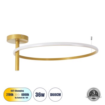 GLOBOSTAR® VERONA 61225 Μοντέρνο Φωτιστικό Οροφής LED 36W 4032lm 360° AC 220-240V IP20 Ρυθμιζόμενο Λευκό CCT με On/Off 2700K/4500K/6000K - Lumileds SMD Chip - Χρυσό Βούρτσας - Μ60 x Π60 x Υ23cm - 3 Χρόνια Εγγύηση GLOBOSTAR® VERONA 61225 Μοντέρνο Φωτιστικό Οροφής LED 36W 4032lm 360° AC 220-240V IP20 Ρυθμιζόμενο Λευκό CCT με On/Off 2700K/4500K/6000K - Lumileds SMD Chip - Χρυσό Βούρτσας - Μ60 x Π60 x Υ23cm - 3 Χρόνια Εγγύηση