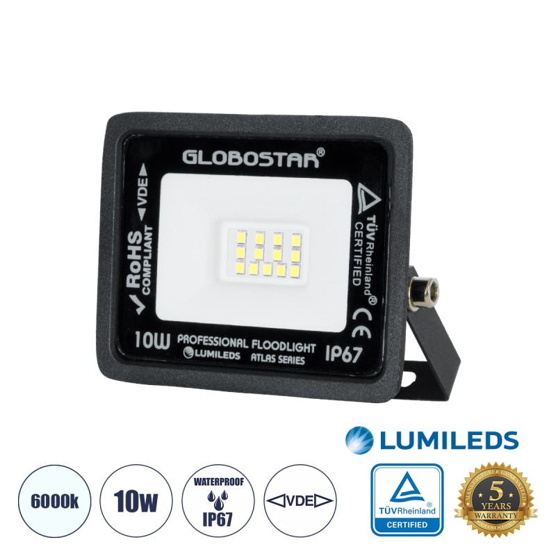 GLOBOSTAR® ATLAS 61515 Προβολέας LED 10W 1250lm 120° AC 220-240V Αδιάβροχο IP67 Ψυχρό Λευκό 6000K - Lumileds SMD Chip - TÜV Rheinland Certified - Μαύρο Ματ - Μ10 x Π2. x Υ8cm - 5 Χρόνια Εγγύηση GLOBOSTAR® ATLAS 61515 Προβολέας LED 10W 1250lm 120° AC 220-240V Αδιάβροχο IP67 Ψυχρό Λευκό 6000K - Lumileds SMD Chip - TÜV Rheinland Certified - Μαύρο Ματ - Μ10 x Π2. x Υ8cm - 5 Χρόνια Εγγύηση