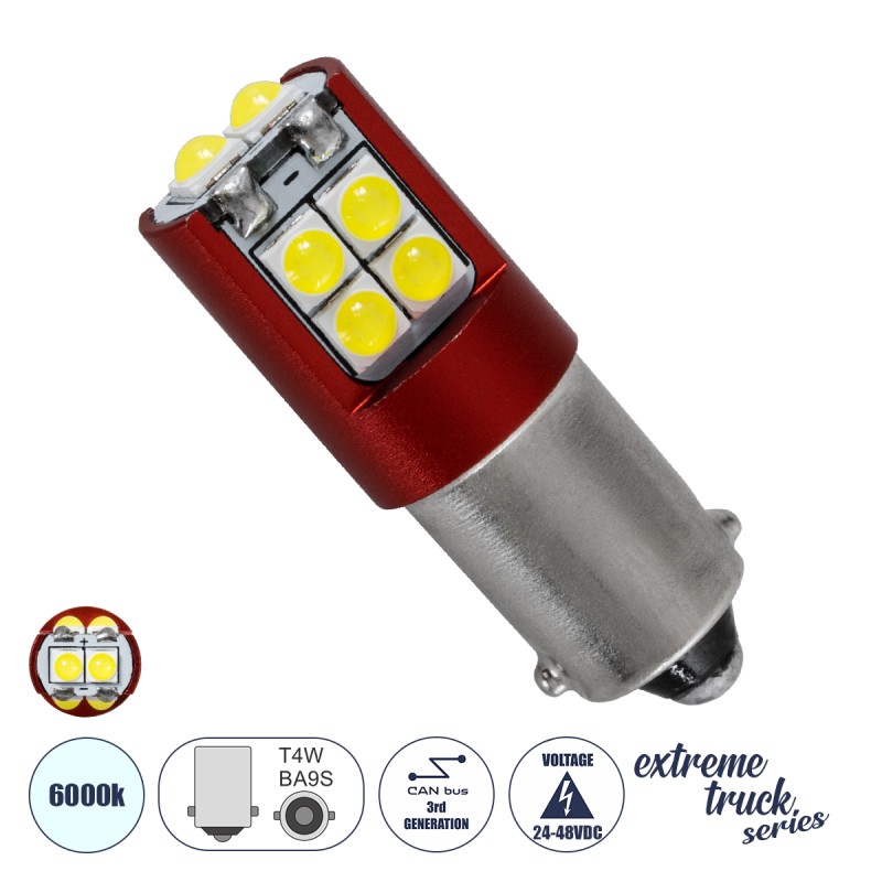 GloboStar® 81464 Λάμπα Αυτοκινήτου LED BA9s - T4W 3rd Generation Can-Bus Extreme Truck Series 10xSMD3535 2W 240lm 360° DC 24-48V IP20 Φ1.1 x Υ3.2cm Ψυχρό Λευκό 6000K GloboStar® 81464 Λάμπα Αυτοκινήτου LED BA9s - T4W 3rd Generation Can-Bus Extreme Truck Series 10xSMD3535 2W 240lm 360° DC 24-48V IP20 Φ1.1 x Υ3.2cm Ψυχρό Λευκό 6000K