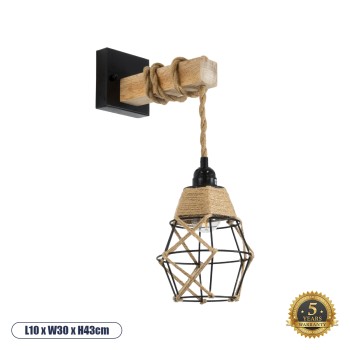 GLOBOSTAR® BELLARIVA 01961 Boho Φωτιστικό Τοίχου - Απλίκα με Ντουί 1 x E27 AC 220-240V IP20 - Μπεζ & Μαύρο - Μ10 x Π30 x Υ43cm GLOBOSTAR® BELLARIVA 01961 Boho Φωτιστικό Τοίχου - Απλίκα με Ντουί 1 x E27 AC 220-240V IP20 - Μπεζ & Μαύρο - Μ10 x Π30 x Υ43cm