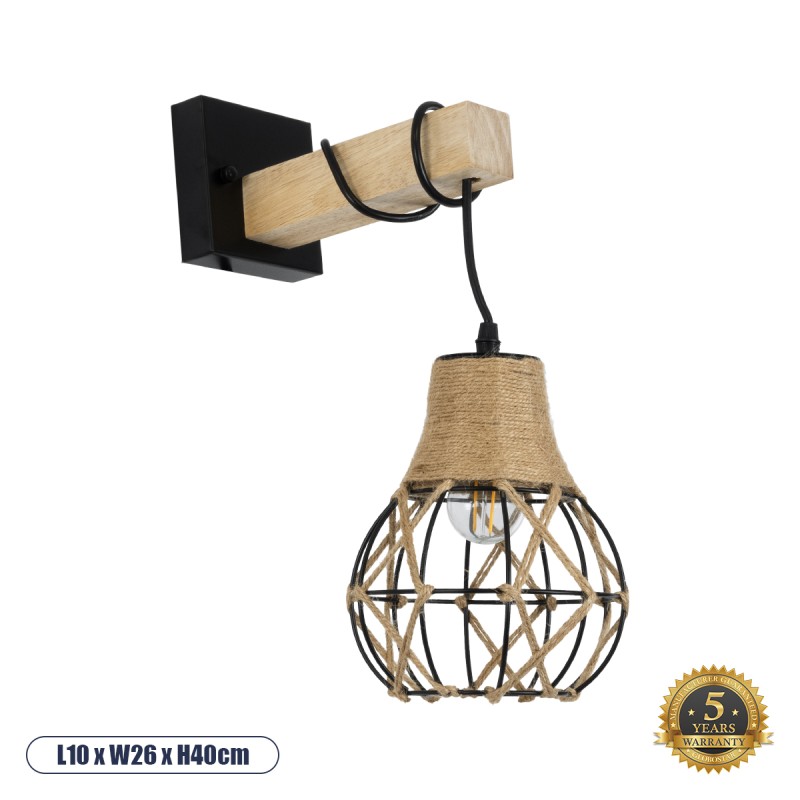 GLOBOSTAR® BELLARIVA 01962 Boho Φωτιστικό Τοίχου - Απλίκα με Ντουί 1 x E27 AC 220-240V IP20 - Μπεζ & Μαύρο - Μ10 x Π26 x Υ40cm GLOBOSTAR® BELLARIVA 01962 Boho Φωτιστικό Τοίχου - Απλίκα με Ντουί 1 x E27 AC 220-240V IP20 - Μπεζ & Μαύρο - Μ10 x Π26 x Υ40cm
