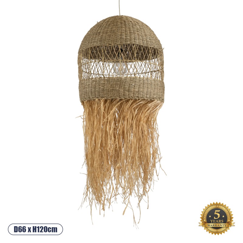 GLOBOSTAR® SAINTLUCIA 02161 Boho Κρεμαστό Φωτιστικό Οροφής με Ντουί 1 x E27 AC 220-240V IP20 - Μπεζ - Μ66 x Π66 x Υ120cm