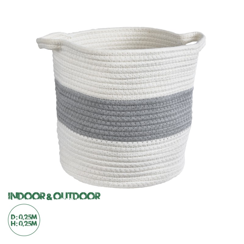 GloboStar® Artificial Garden KEFALONIA 20322 Διακοσμητικό Πλεκτό Καλάθι - Κασπώ Γλάστρα - Flower Pot Λευκό με Γκρι Φ25 x Υ25cm GloboStar® Artificial Garden KEFALONIA 20322 Διακοσμητικό Πλεκτό Καλάθι - Κασπώ Γλάστρα - Flower Pot Λευκό με Γκρι Φ25 x Υ25cm