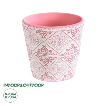 GloboStar® Artificial Garden CAIRO 20516 Διακοσμητικό Κεραμικό Κασπώ Γλάστρα - Flower Pot Λευκό με Ροζ Φ14 x Υ13cm GloboStar® Artificial Garden CAIRO 20516 Διακοσμητικό Κεραμικό Κασπώ Γλάστρα - Flower Pot Λευκό με Ροζ Φ14 x Υ13cm