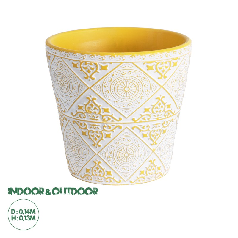 GloboStar® Artificial Garden RABAT 20518 Διακοσμητικό Κεραμικό Κασπώ Γλάστρα - Flower Pot Λευκό με Κίτρινο Φ14 x Υ13cm GloboStar® Artificial Garden RABAT 20518 Διακοσμητικό Κεραμικό Κασπώ Γλάστρα - Flower Pot Λευκό με Κίτρινο Φ14 x Υ13cm