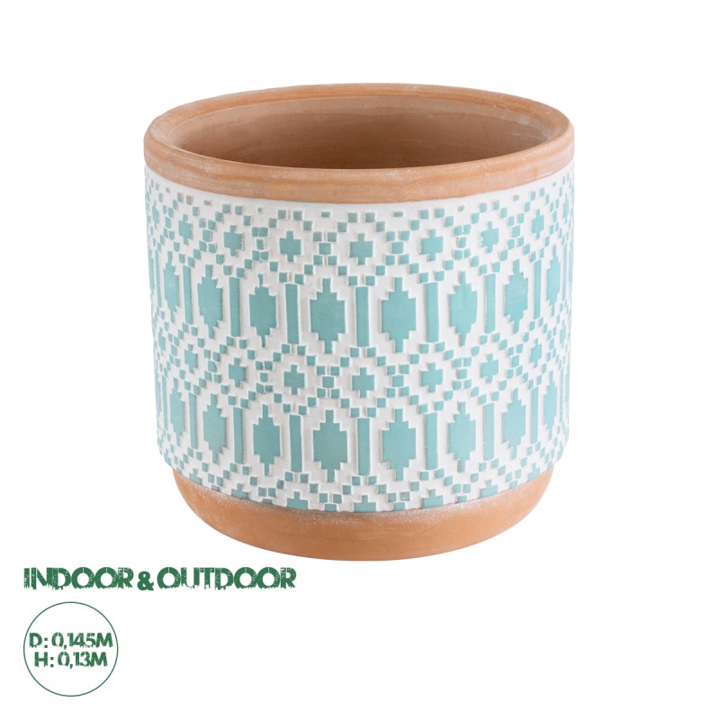 GloboStar® Artificial Garden DELHI 20523 Διακοσμητικό Κεραμικό Κασπώ Γλάστρα - Flower Pot Γαλάζιο με Λευκό και Μπεζ Φ14.5 x Υ13cm GloboStar® Artificial Garden DELHI 20523 Διακοσμητικό Κεραμικό Κασπώ Γλάστρα - Flower Pot Γαλάζιο με Λευκό και Μπεζ Φ14.5 x Υ13cm
