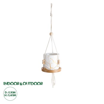 GloboStar® Artificial Garden USBOA 20545 Κρεμαστό Διακοσμητικό Κεραμικό Κασπώ Γλάστρα - Flower Pot Λευκό με Χρυσές Λεπτομέρειες και Μπεζ Ξύλινη Βάση Φ10 x Υ40cm GloboStar® Artificial Garden USBOA 20545 Κρεμαστό Διακοσμητικό Κεραμικό Κασπώ Γλάστρα - Flower Pot Λευκό με Χρυσές Λεπτομέρειες και Μπεζ Ξύλινη Βάση Φ10 x Υ40cm