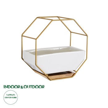 GloboStar® Artificial Garden MANDRITE 20556 Διακοσμητικό Κεραμικό Κασπώ Γλάστρα - Flower Pot Λευκό με Χρυσό Μεταλλικό Πλέγμα και Καφέ Ξύλινη Βάση Μ18 x Π10 x Υ18cm GloboStar® Artificial Garden MANDRITE 20556 Διακοσμητικό Κεραμικό Κασπώ Γλάστρα - Flower Pot Λευκό με Χρυσό Μεταλλικό Πλέγμα και Καφέ Ξύλινη Βάση Μ18 x Π10 x Υ18cm