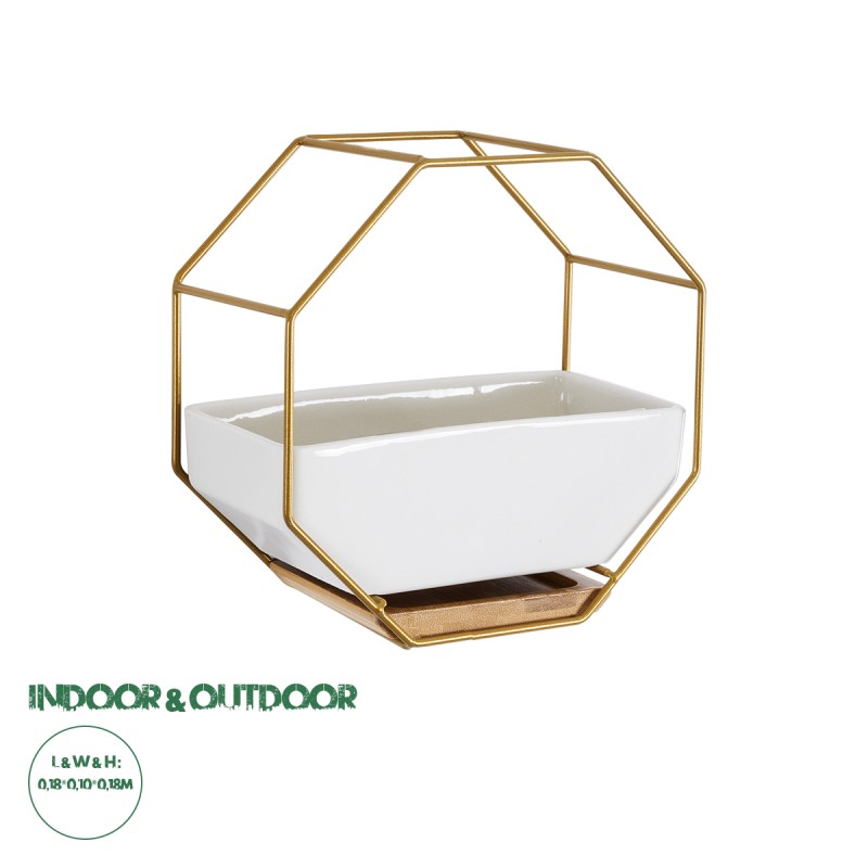 GloboStar® Artificial Garden MANDRITE 20556 Διακοσμητικό Κεραμικό Κασπώ Γλάστρα - Flower Pot Λευκό με Χρυσό Μεταλλικό Πλέγμα και Καφέ Ξύλινη Βάση Μ18 x Π10 x Υ18cm GloboStar® Artificial Garden MANDRITE 20556 Διακοσμητικό Κεραμικό Κασπώ Γλάστρα - Flower Pot Λευκό με Χρυσό Μεταλλικό Πλέγμα και Καφέ Ξύλινη Βάση Μ18 x Π10 x Υ18cm