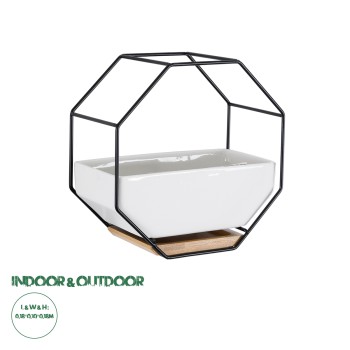 GloboStar® Artificial Garden BIANCO 20557 Διακοσμητικό Κεραμικό Κασπώ Γλάστρα - Flower Pot Λευκό με Μαύρο Μεταλλικό Πλέγμα και Καφέ Ξύλινη Βάση Μ18 x Π10 x Υ18cm GloboStar® Artificial Garden BIANCO 20557 Διακοσμητικό Κεραμικό Κασπώ Γλάστρα - Flower Pot Λευκό με Μαύρο Μεταλλικό Πλέγμα και Καφέ Ξύλινη Βάση Μ18 x Π10 x Υ18cm